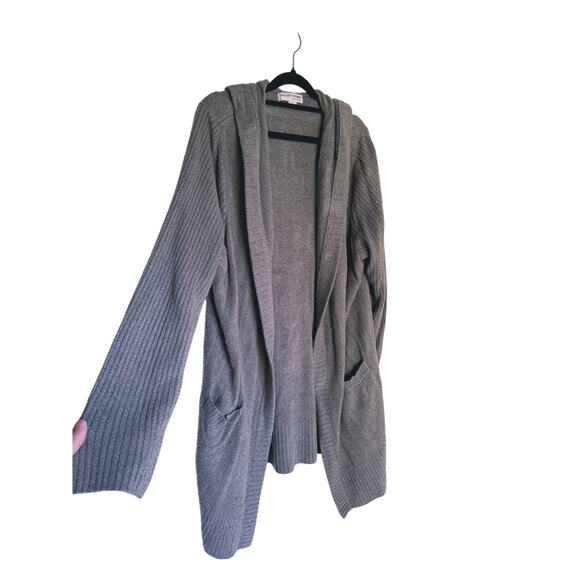 Barefoot Dreams CozyChic Lite Hooded Long Resort Cardigan Taupe Large Lounge - Picture 8 of 8